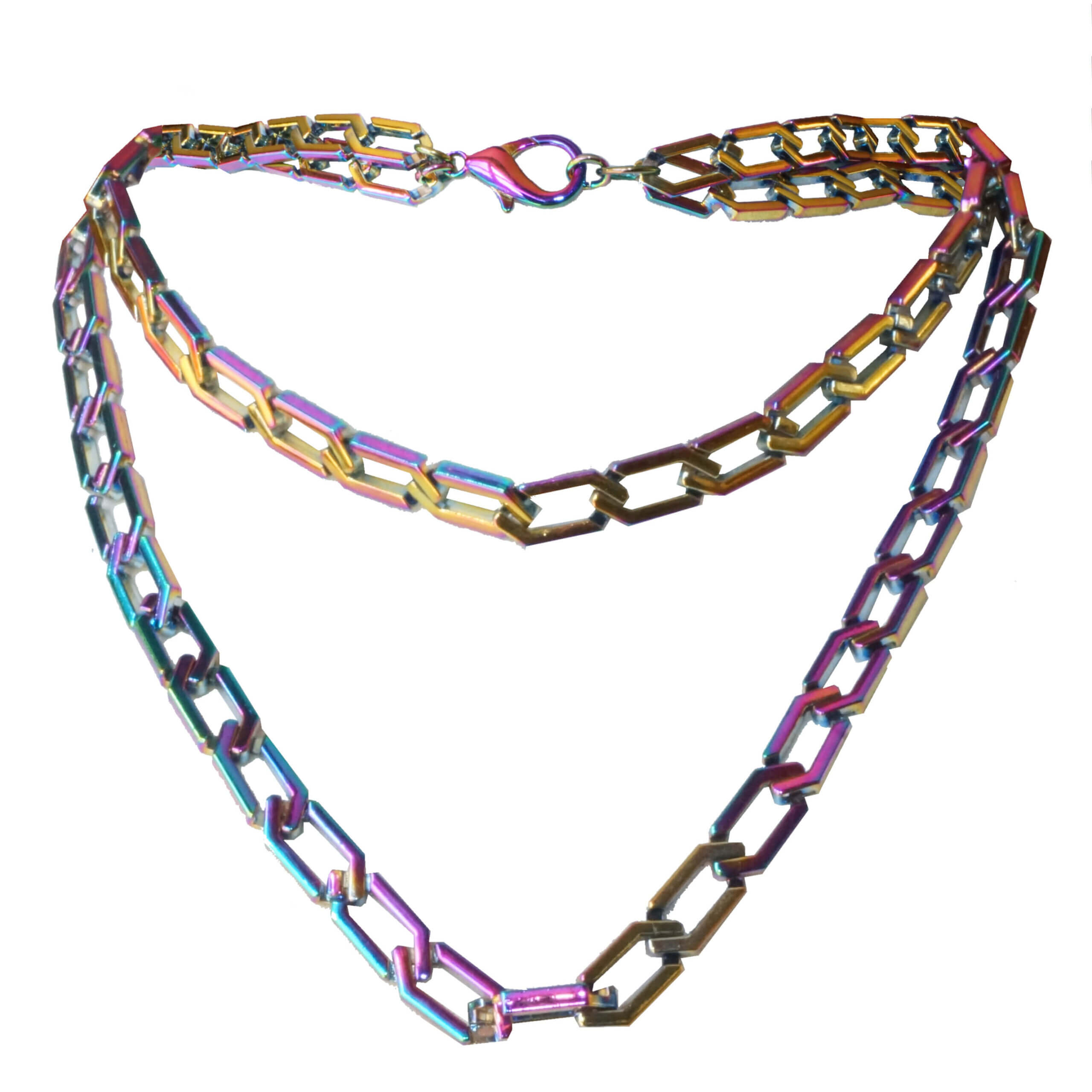 Rainbow Dark Double Hex Necklace