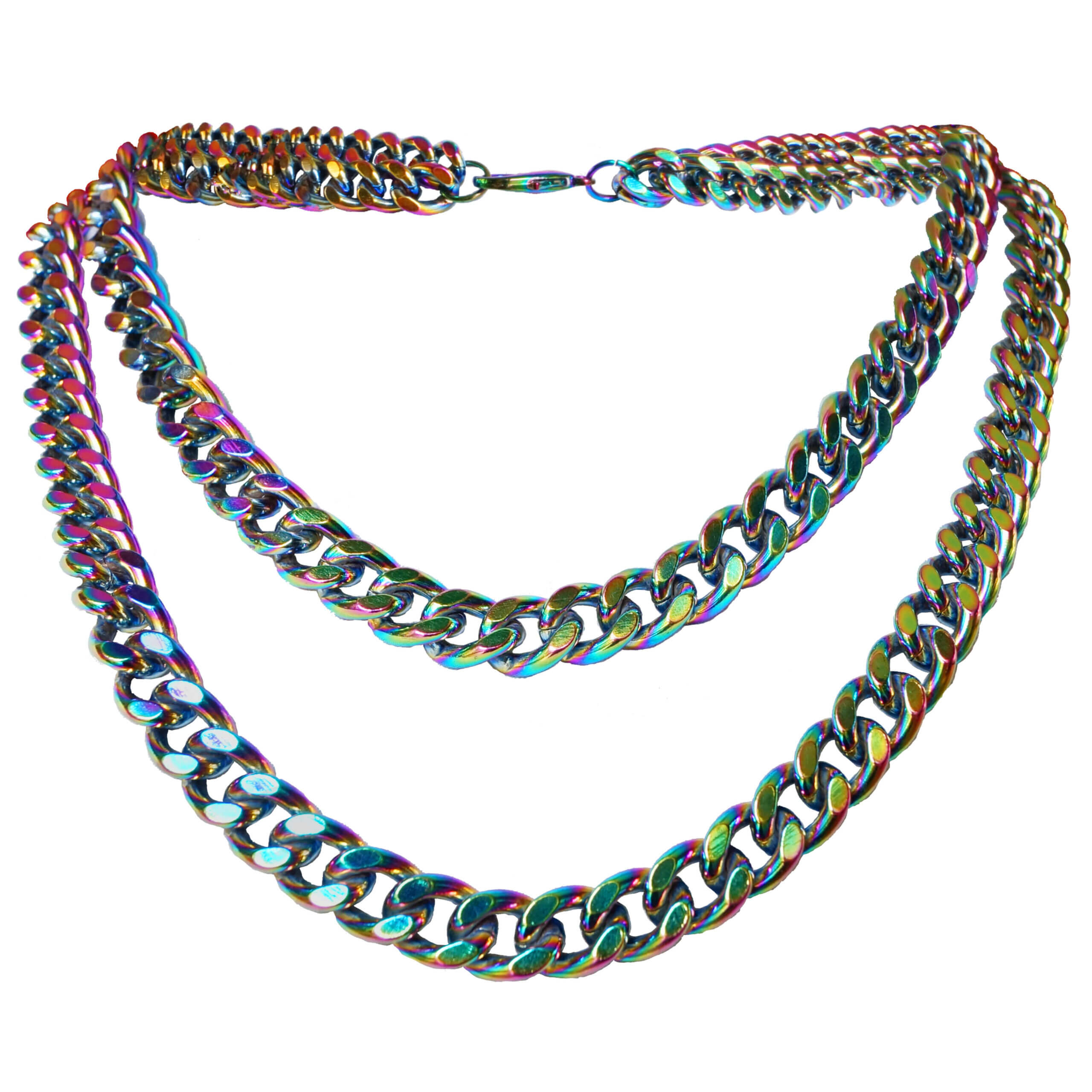 Rainbow Dark Double Curb Necklace